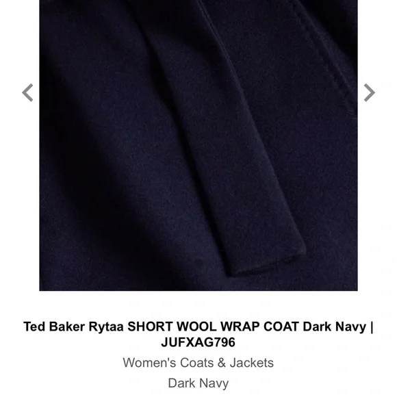 NWT Ted Baker Rytaa Short Wool Wrap Coat- Dark Navy- size 6 - Picture 10 of 10